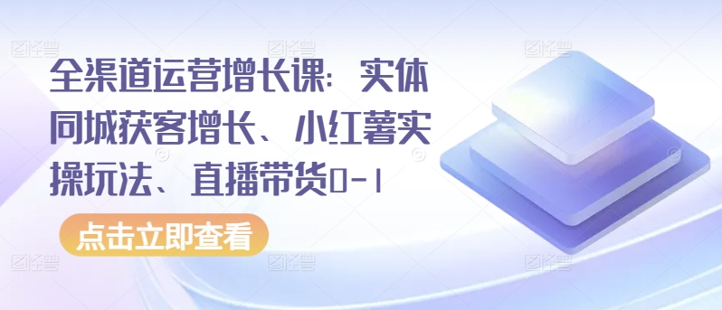 全渠道运营增长课：实体同城获客增长、小红薯实操玩法、直播带货0-1-灰子网创