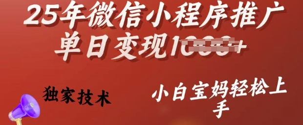25年微信小程序推广单日变现多张，独家技术，小白宝妈轻松上手【揭秘】-灰子网创