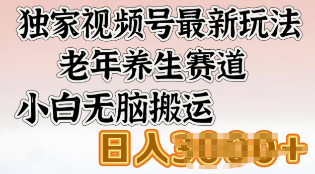 独家视频号最新玩法，老年养生赛道，小白无脑搬运，日入多张-灰子网创