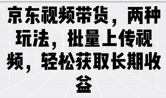 京东视频带货，两种玩法，批量上传视频，轻松获取长期收益-灰子网创