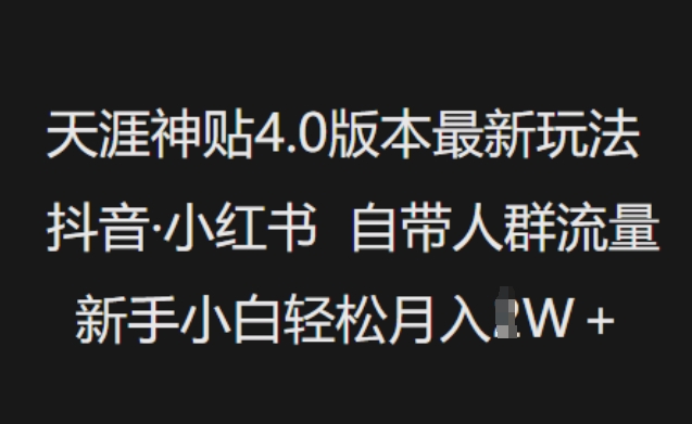 天涯神贴4.0版本最新玩法，抖音·小红书自带人群流量，新手小白轻松月入过W-灰子网创